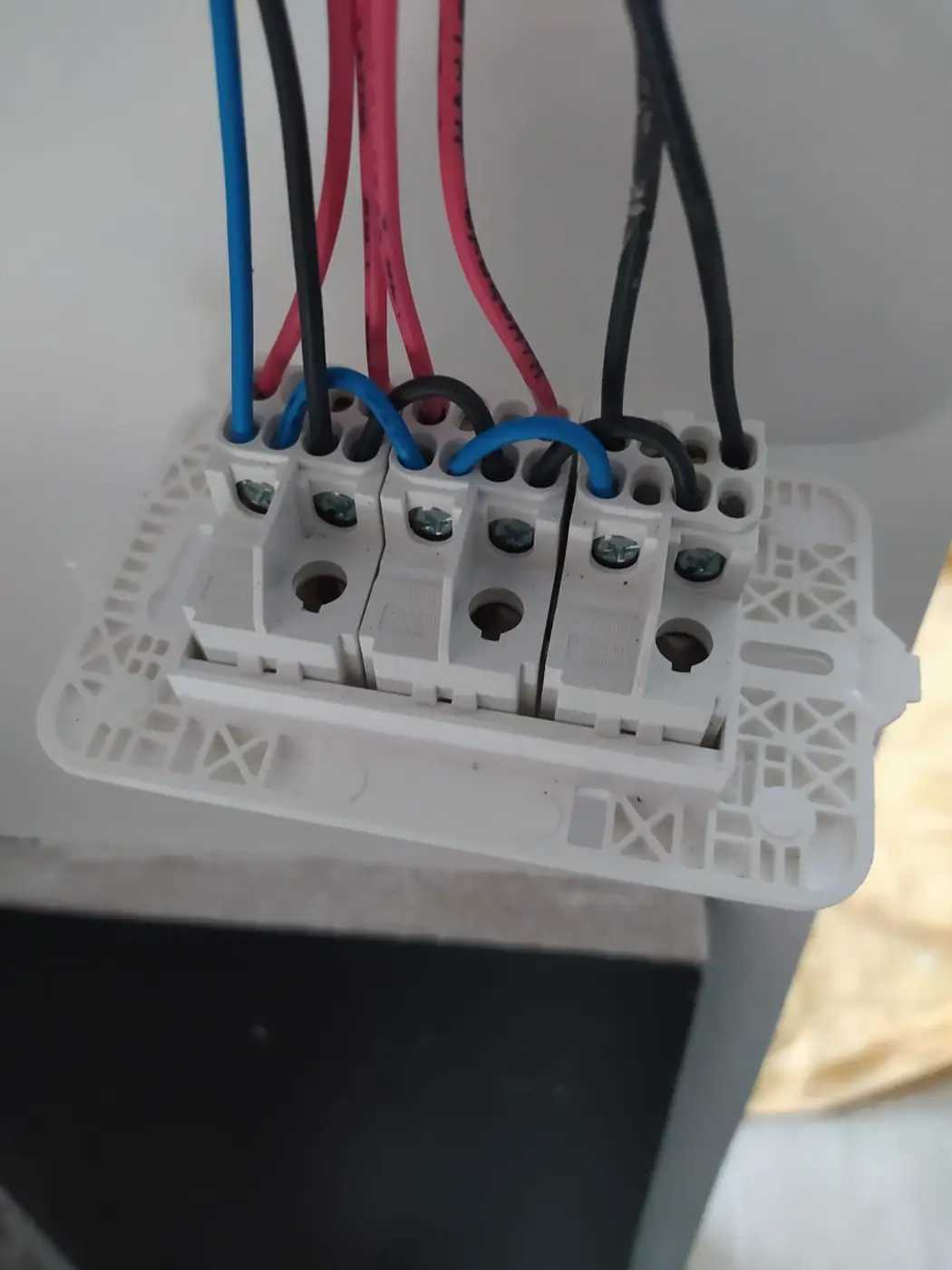 Conexión de cables de fase y neutro en una bornera